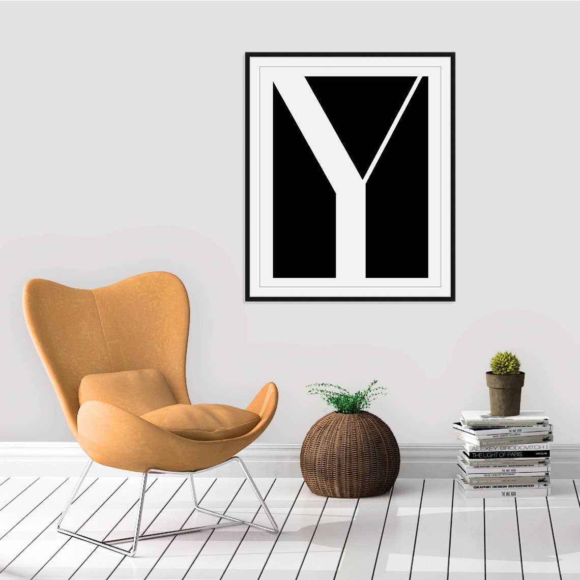 Personalized Initial Letter Black White Modern Minimalist Wall Art - Image 3
