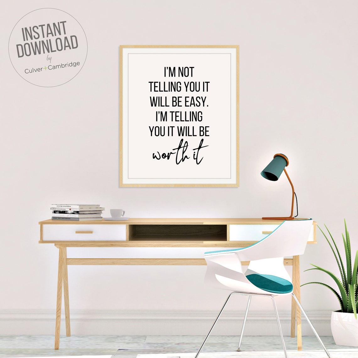 Not Telling You It Will Be Easy Inspirational Quote Black White Poster
