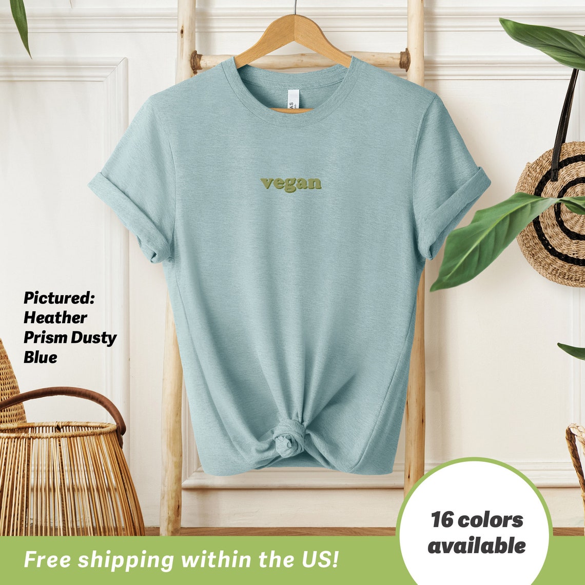 Vegan Graphic T-Shirt Print in Heather Dust with 16 Colors Available - Image 4