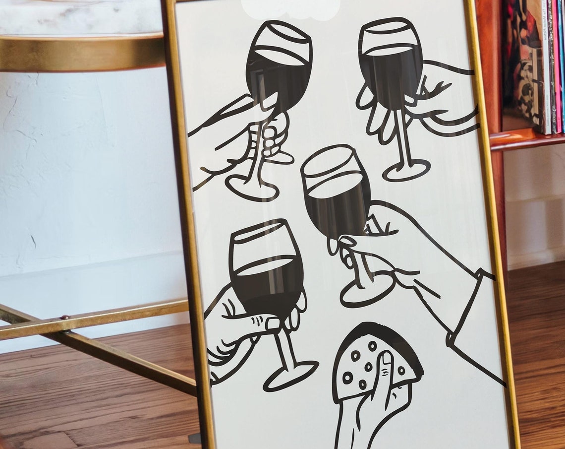 Cheers Wine Hands Black and White Toast Celebration Kitchen Poster