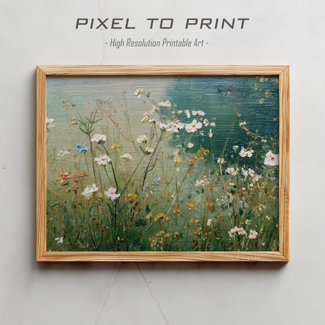 Wildflower Meadow Vintage Oil Painting Muted Rustic Floral Wall Art