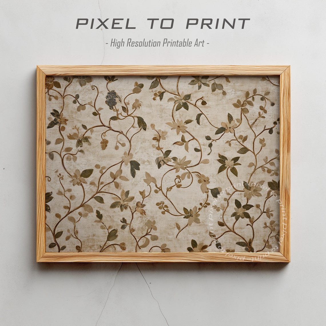 Vintage Botanical Vines Beige Floral Pattern Classic Wall Print