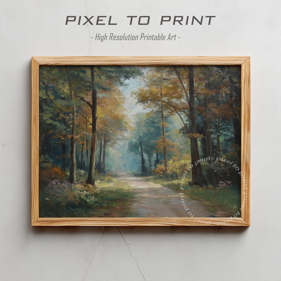 Vintage Fall Landscape Painting Autumn Forest Print