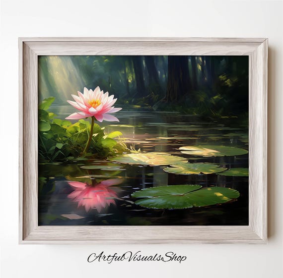 Waterlily Pond Wall Art Sunlit Nature Scene Painting