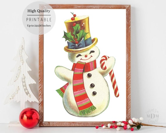 Retro Snowman Christmas Poster, Vintage Holiday Decor