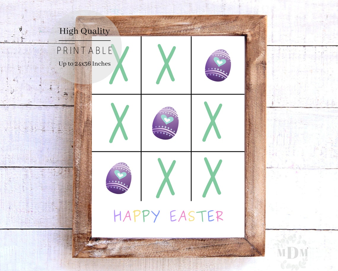 Happy Easter Tic Tac Toe Purple Eggs Game Colorful Framed Wall Poster - Image 3