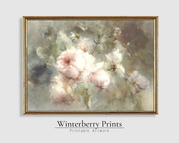 Soft Pink Blossoms Watercolor Dreamy Muted Vintage Floral Art Poster