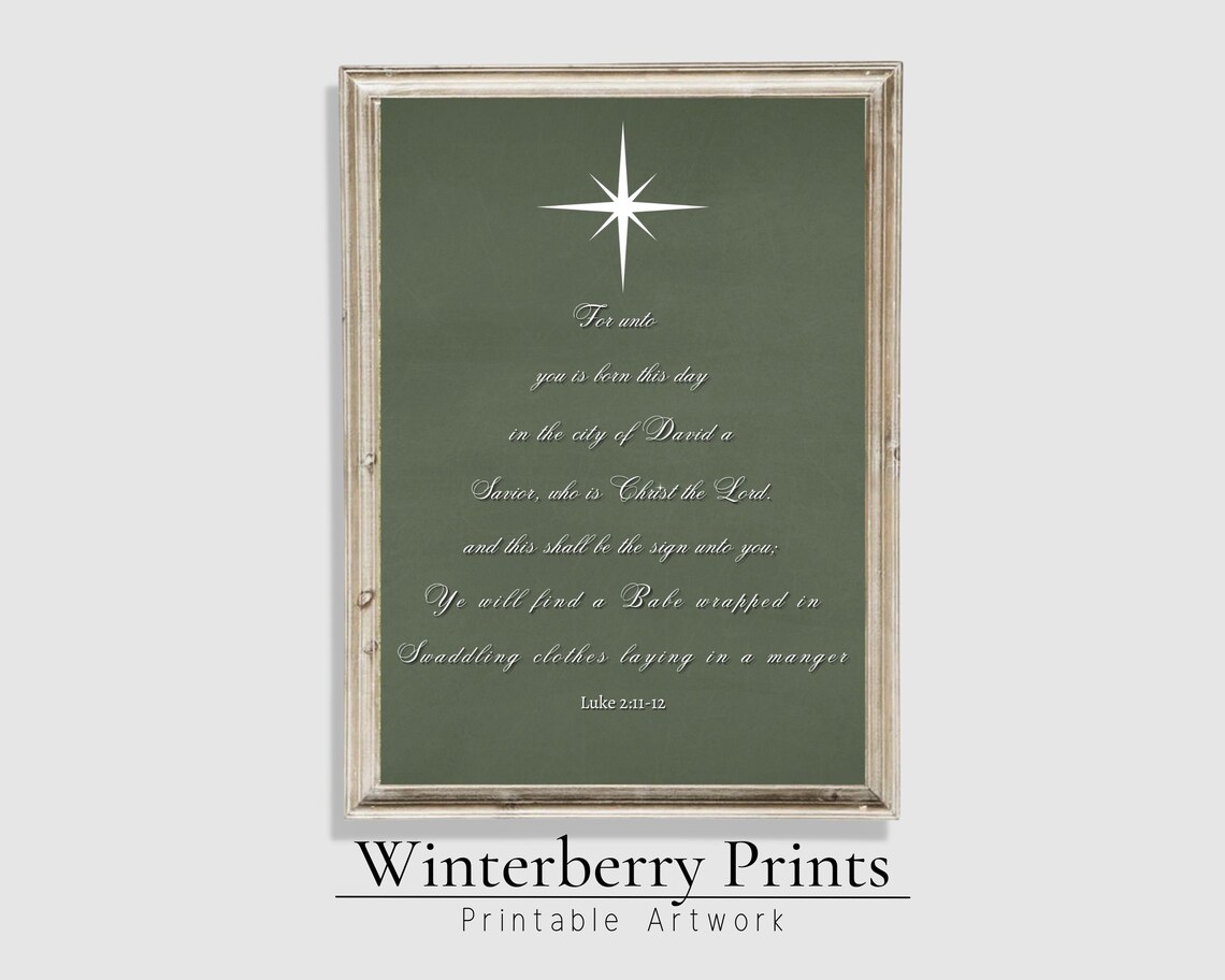 Luke 211 12 Nativity Verse Bethlehem Star Sage Green Faith Poster