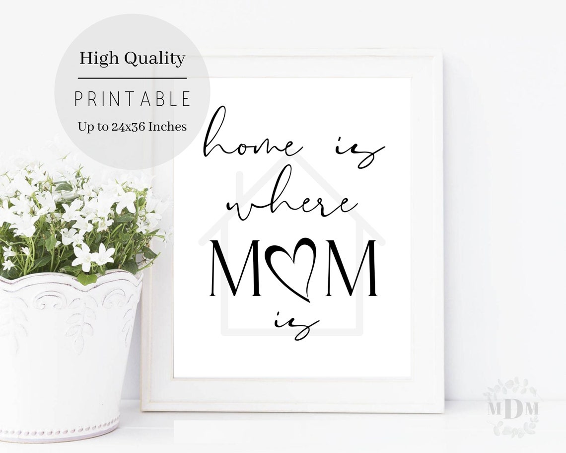 Home Is Where Mom Is Script Quote Mothers Day Gift Wall Art Print - Image 3