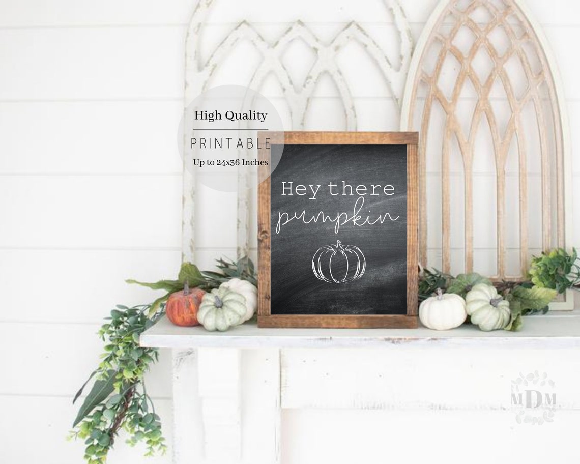 Hey There Pumpkin Chalkboard Style Fall Sign Farmhouse Wall Art - Image 2
