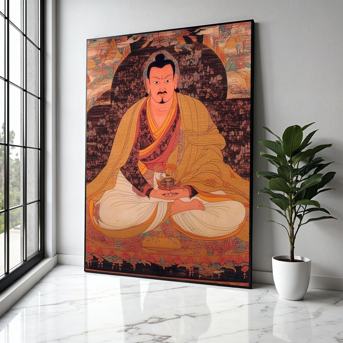 Tibetan Lama Meditation Portrait Traditional Thangka Style Poster