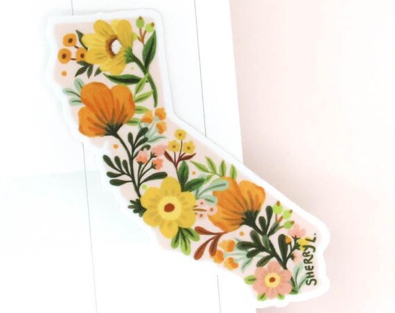 California Floral State Pink Wildflower Die Cut Sticker Print