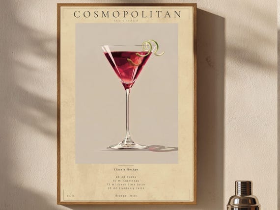 Cosmopolitan Poster Pink Cocktail Wall Art Bar Cart Decor Printable Download