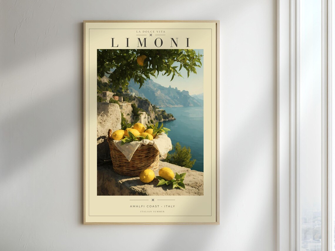 Limoni Amalfi Coast Italy Lemon Basket La Dolce Vita Travel Poster