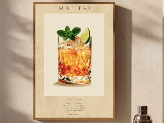 Mai Tai Poster Tropical Cocktail Wall Art Tiki Bar Decor Printable Download