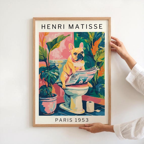 Funny French Bulldog Bathroom Wall Art Print Matisse Inspired Dog Poster Guest Decor Gift For Lovers Physical