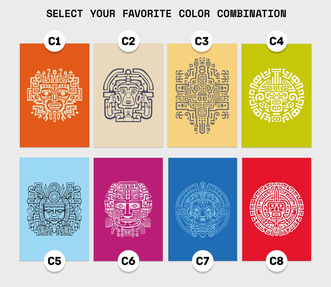 Mayan Glyph Circle White Line Art on Lime Green Custom Art Poster - Image 2