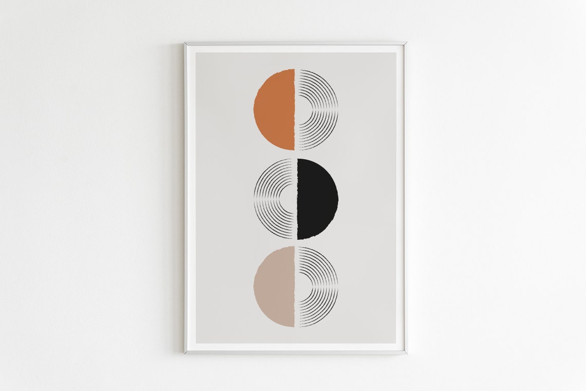 Stacked Half Circles Terracotta Black Beige Line Texture Art Poster