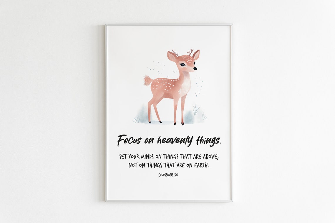 Colossians 32 Fawn Watercolor Nursery Bible Verse Deer Poster