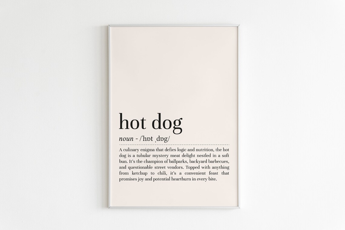 Hot Dog Definition Poster, Minimalist Wall Art