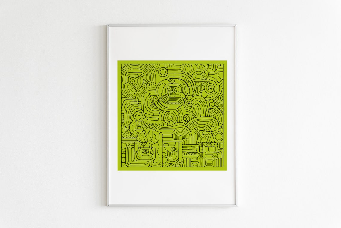 Mayan Glyph Line Art Green Geometric Mesoamerican Tribal Poster