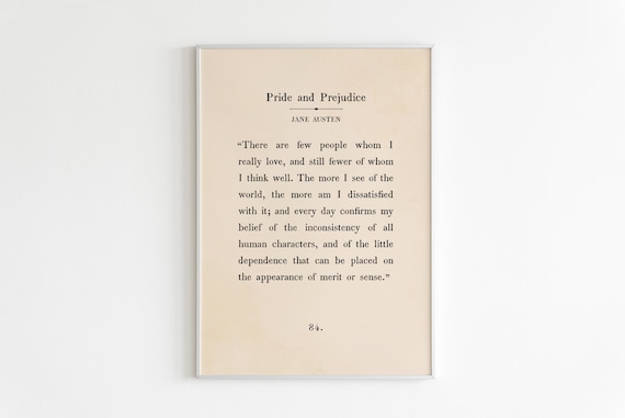 Pride and Prejudice Jane Austen Book Quote Vintage Page Poster