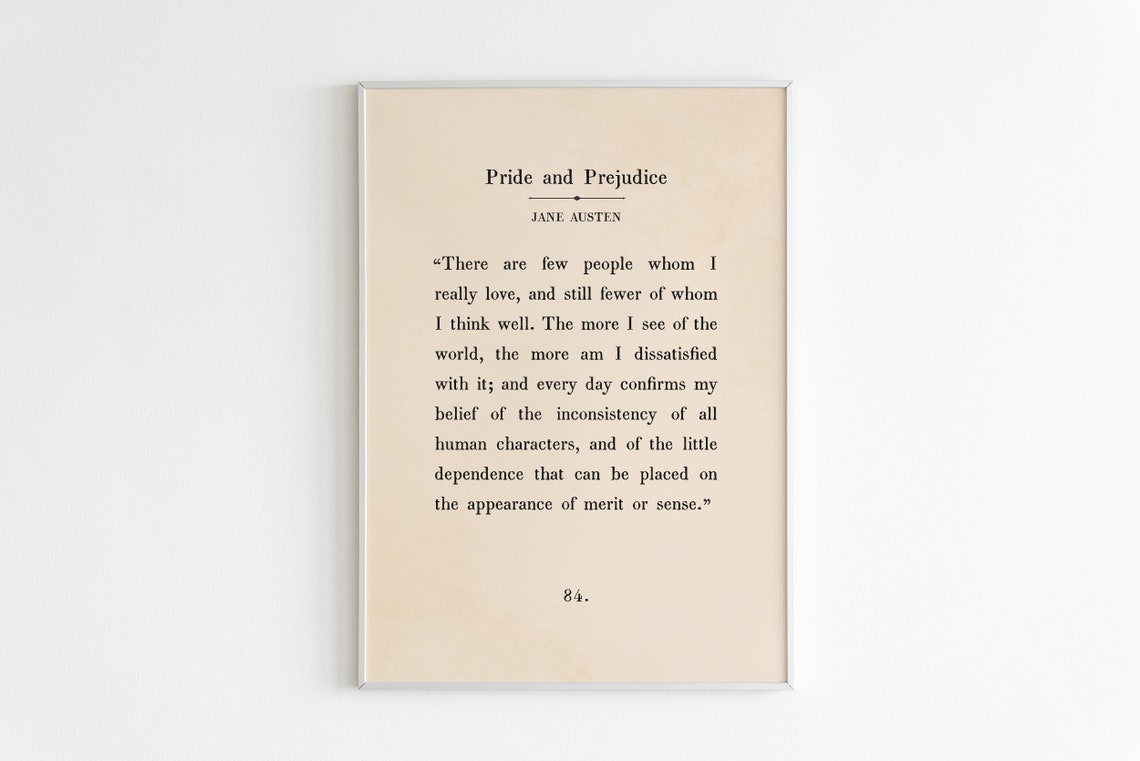 Pride and Prejudice Jane Austen Book Quote Vintage Page Poster