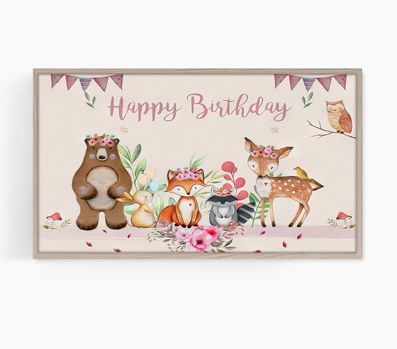 Frame Tv Art Childrens Birthday Party Baby Animals Happy Birthday Kids Party Art Tv