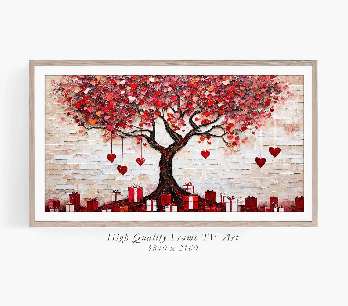Red Heart Love Tree Impasto Oil Painting Valentine Gift Decor Poster - Image 3