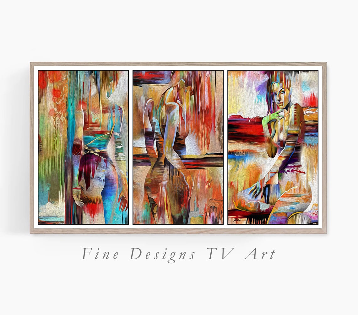 Colorful Modern Figurative Woman Triptych 3 Panel Abstract Art Poster