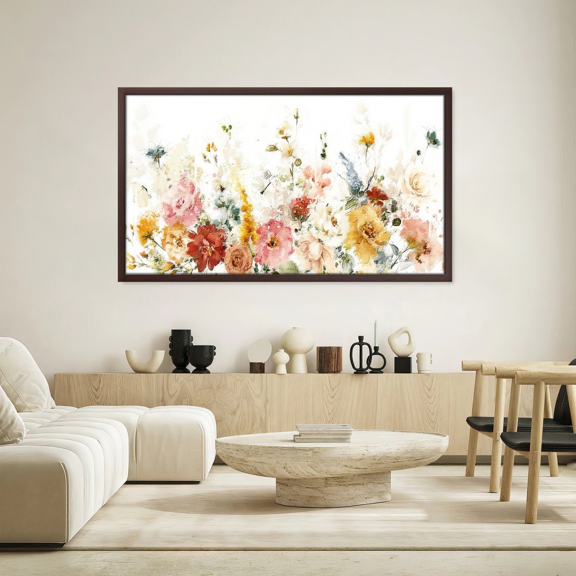 Light Spring Flower Watercolor Blush Gold Delicate Floral Art Poster - Image 2