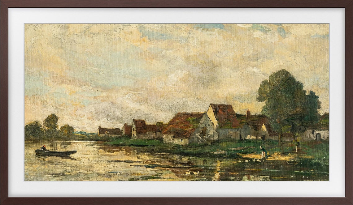 Frame Tv Art Evening At The Lake Antique Oil Painting Vintage Landscape Artwork - Image 3