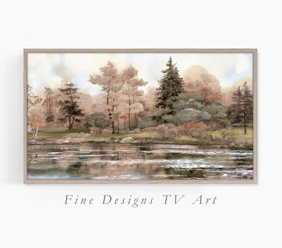 Frame Tv Art Vintage Pond Landscape Oil Painting Neutral Color Art Tv