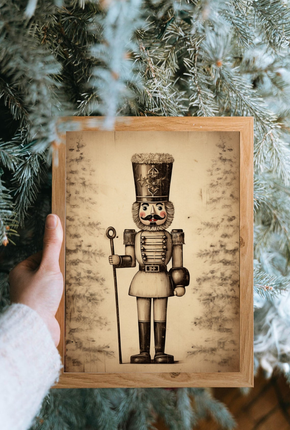 Vintage Nutcracker Soldier Sepia Tone Rustic Christmas Decor Art Print - Image 4