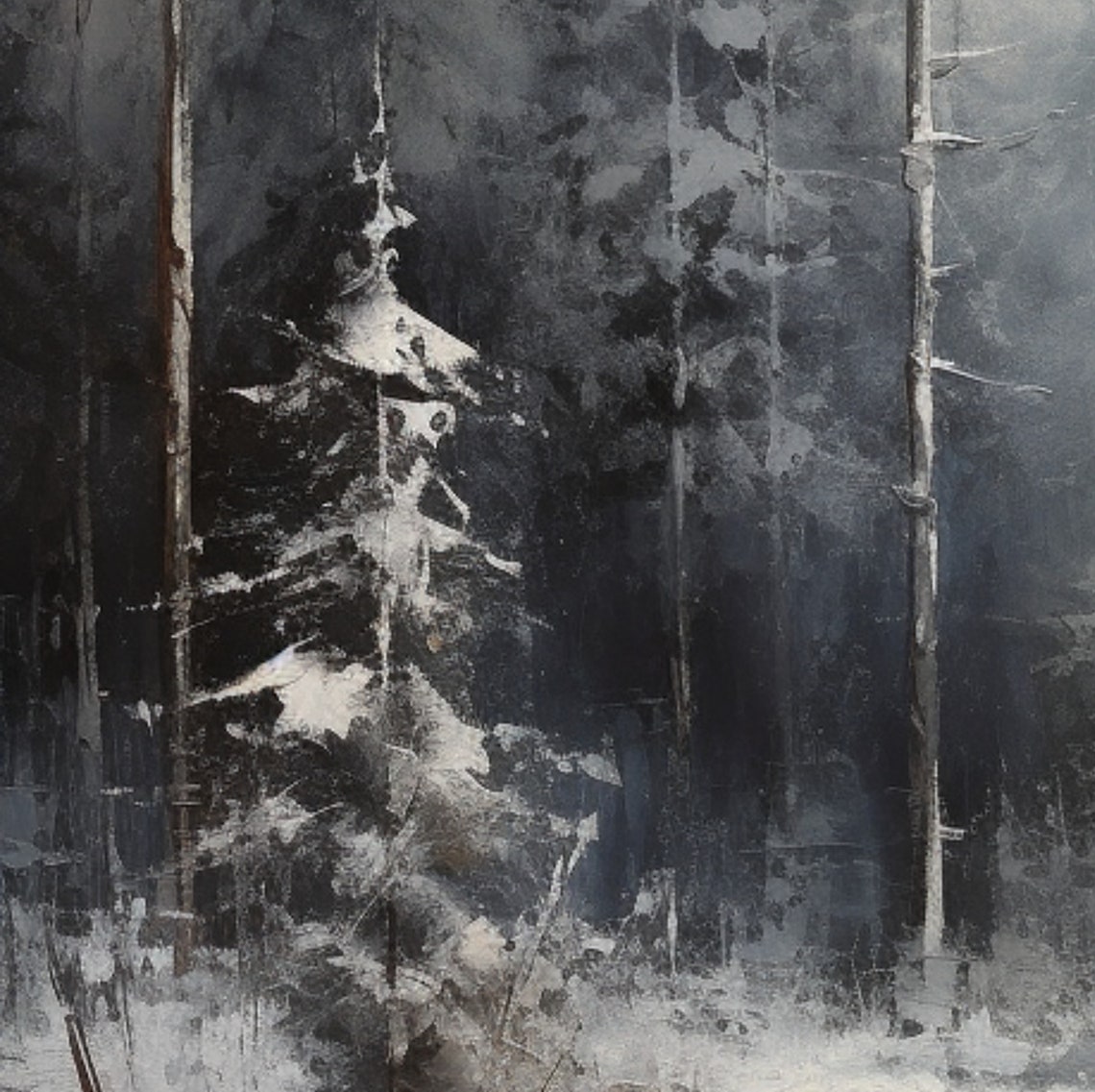 Oil Painting Of Winterforest Impressionistic Vintage Painting Vintage Print Winter Art Holiday Decor Moody Holiday Art - Image 3