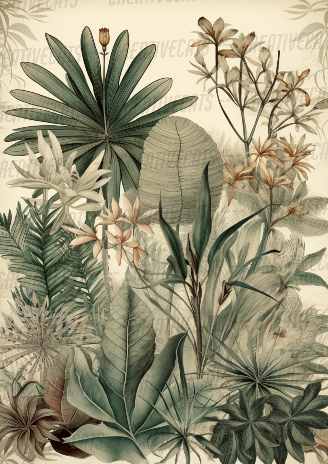 Vintage Botanical Jungle Leaves Illustration Green Tropical Art Print - Image 2