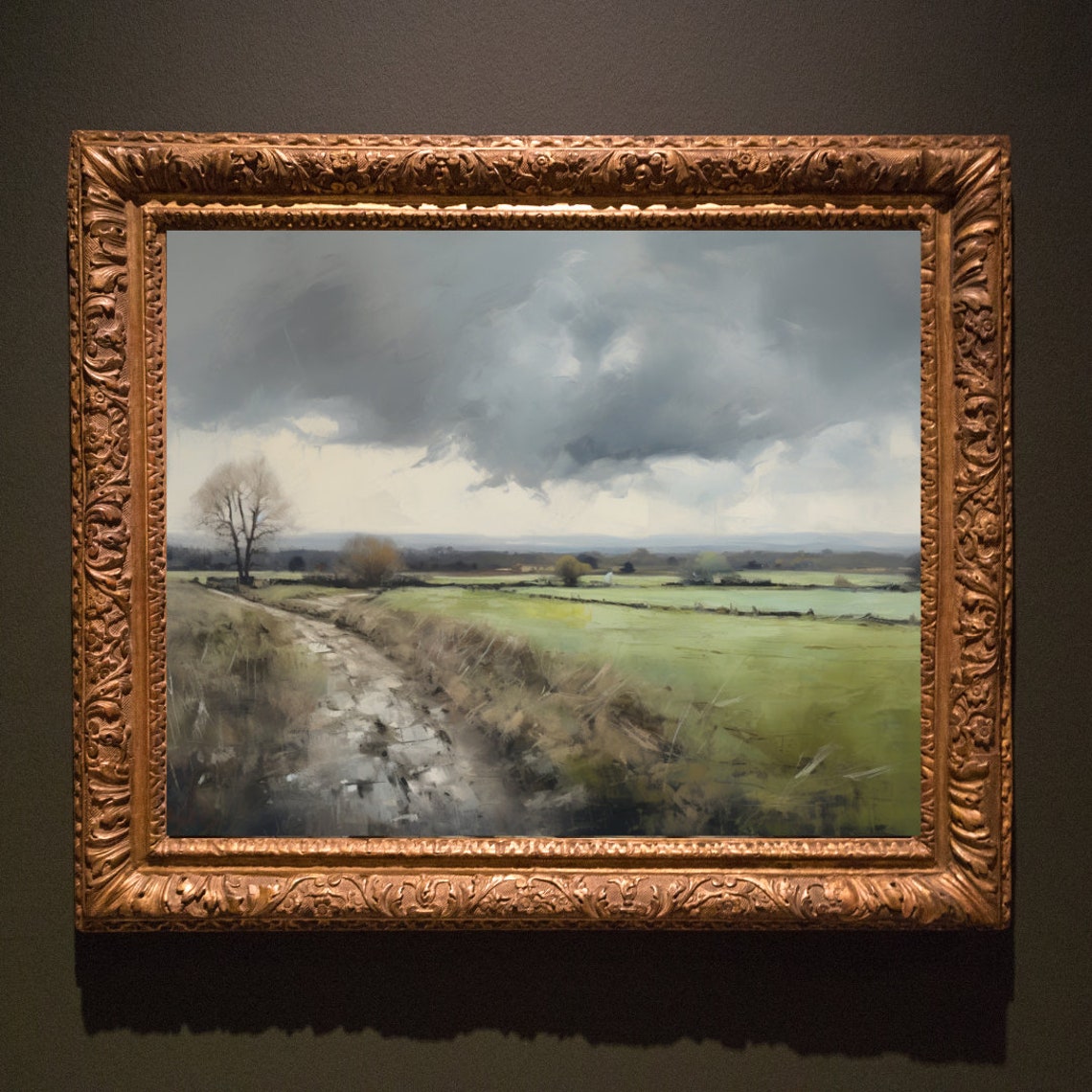 Stormy Countryside Path Dramatic Sky Rural Landscape Painting Poster - Image 2