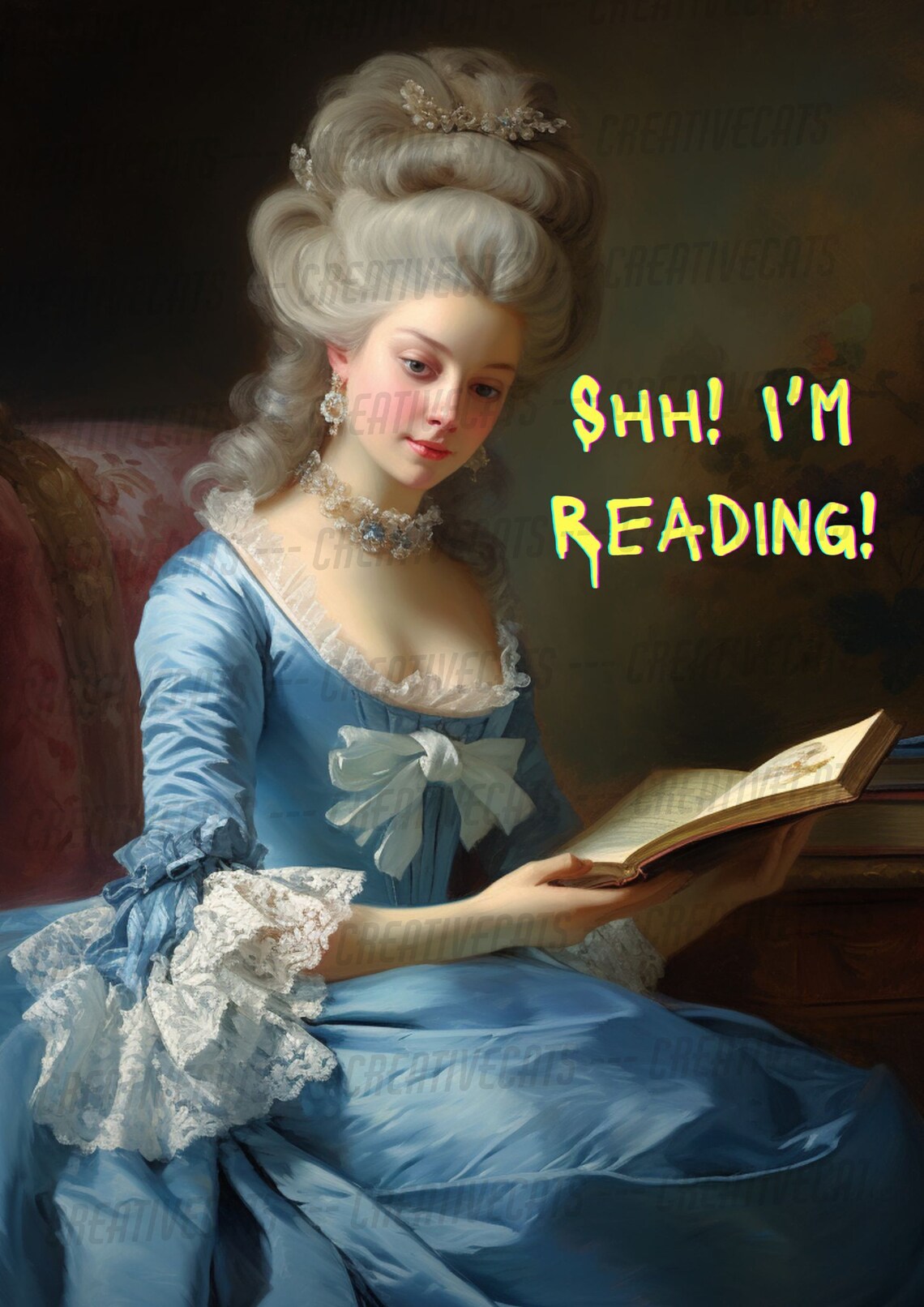 Marie Antoinette Shh Im Reading Rococo Portrait Book Lover Poster - Image 2