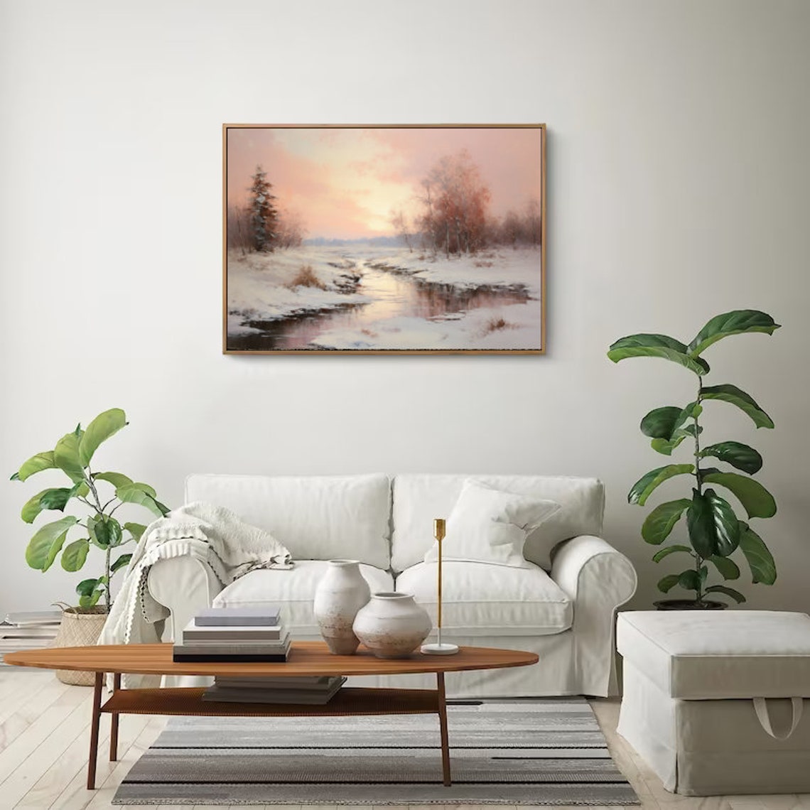 Snowy Winter Landscape Sunset Stream Impressionist Painting Poster - Image 4