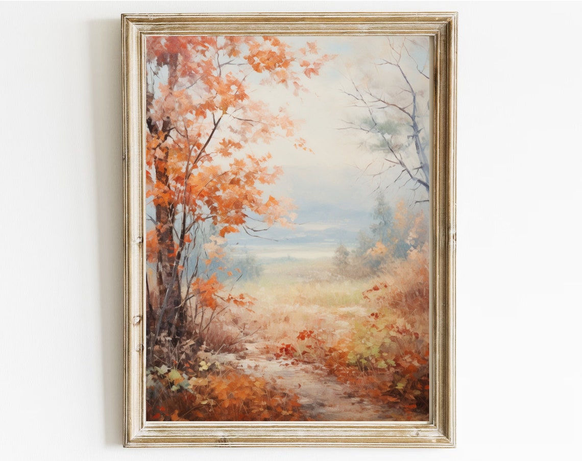 Autumn Woodland Path Orange Foliage Fall Landscape Painting Poster