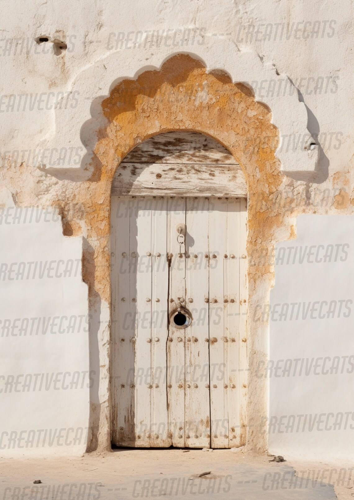 White Moroccan Door Ochre Stucco Arch Minimalist Travel Art Print - Image 2
