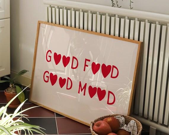 Aesthetic Kitchen Decor Funny Food Poster Red Minimalist Heart Wall Art Cute Kitchen Quote Art Horizontal Print 1 Print