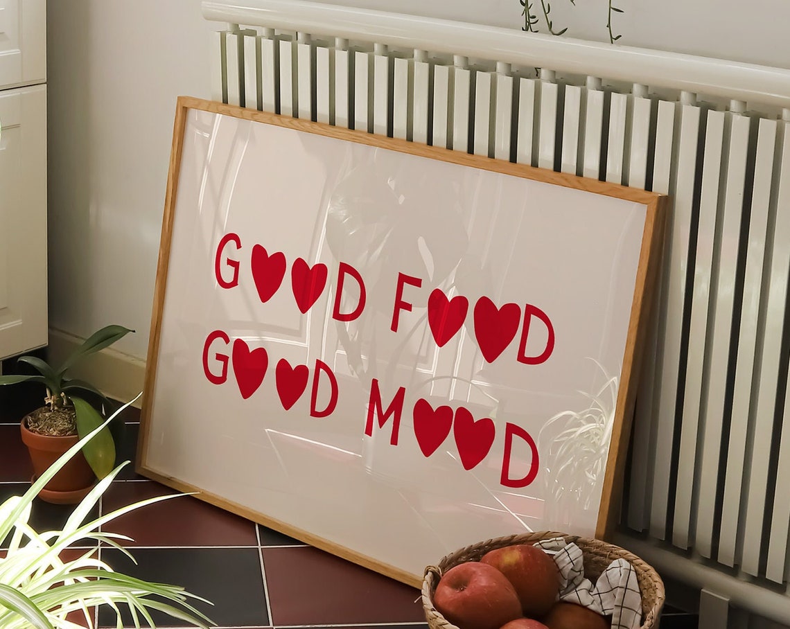 Aesthetic Kitchen Decor Funny Food Poster Red Minimalist Heart Wall Art Cute Kitchen Quote Art Horizontal Print 1 Print