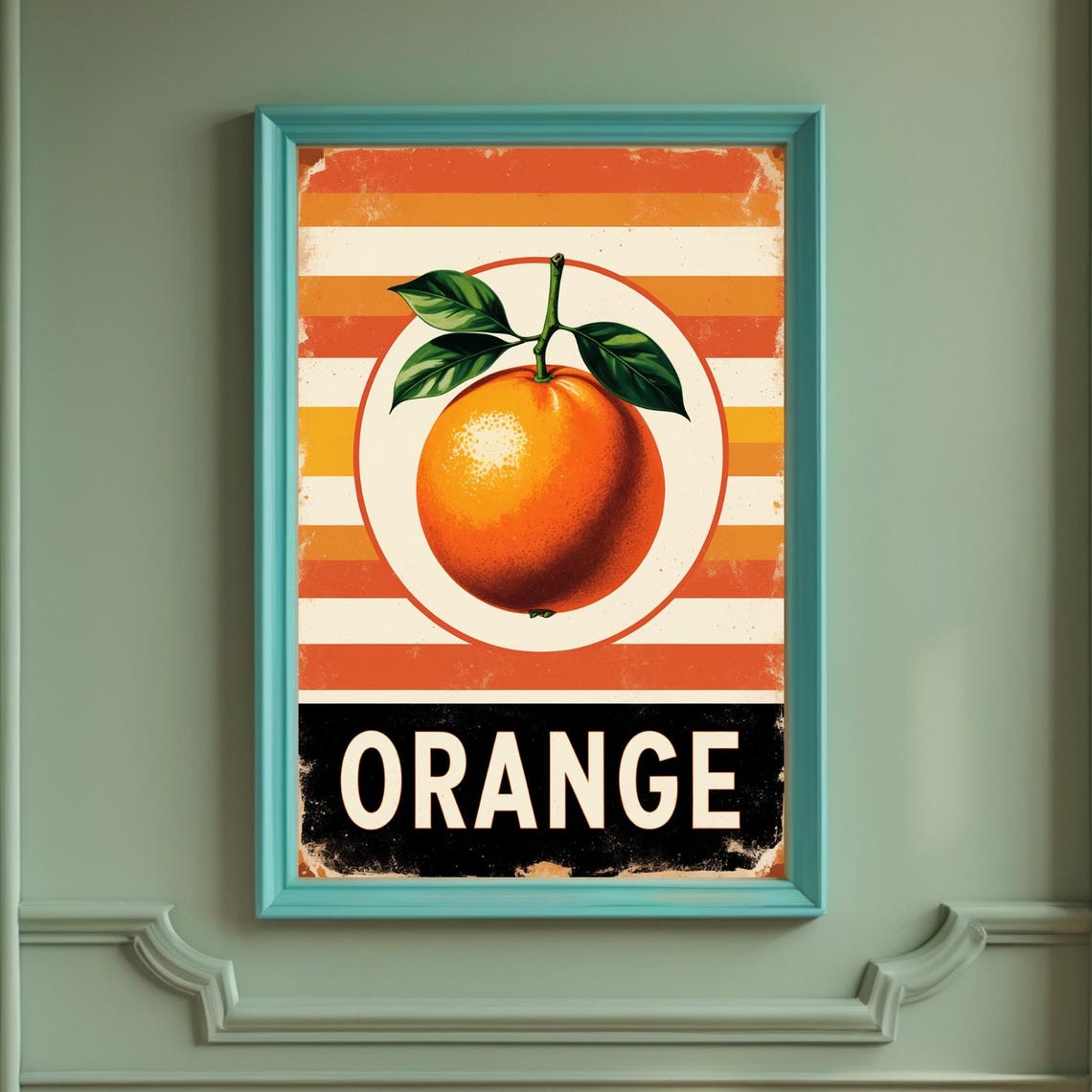 Orange Retro Fruit Striped Vintage Citrus Kitchen Decor Poster