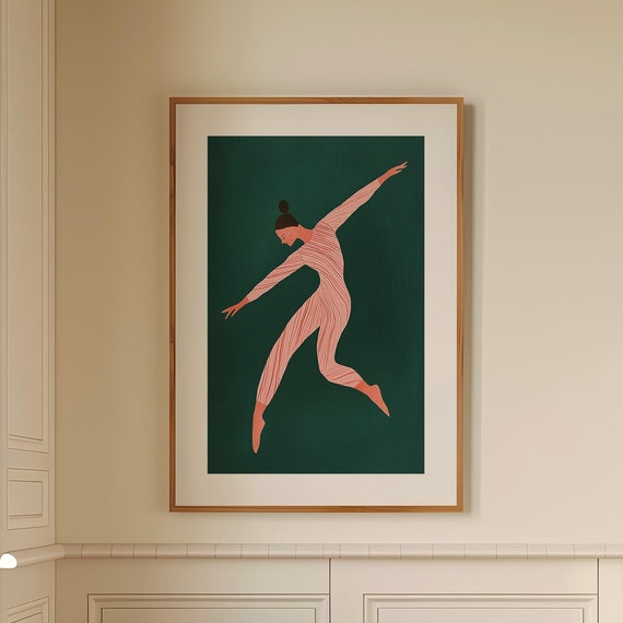 Dancing Woman Green Abstract Stripe Large Wall Print Contemporary Artwork Minimalist Print Living Room Wall Art Print