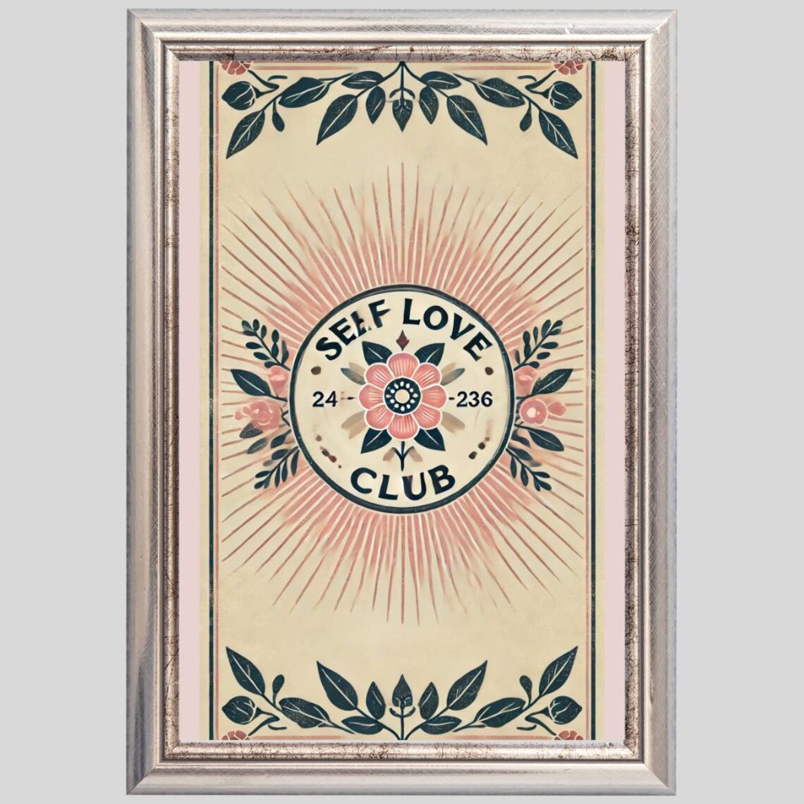 Self Love Club Vintage Floral Sunburst Emblem Motivational Poster