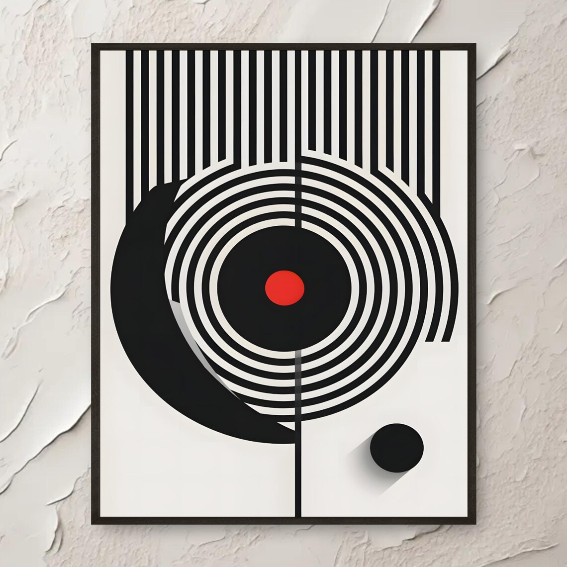 Modern Abstract Circle Wall Art Black White Red Geometric Poster Optical Illusion Minimalist Contemporary Home Decor