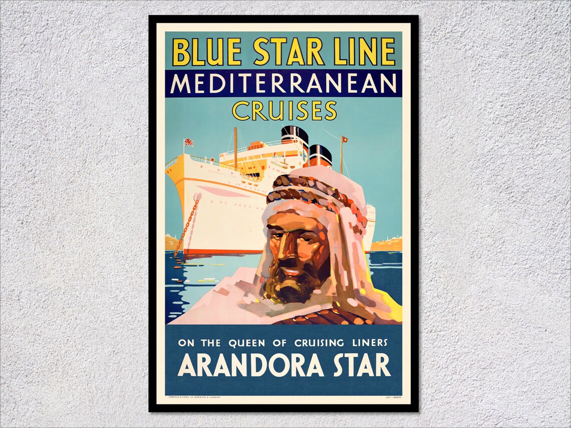 Blue Star Line Arandora Star Mediterranean Cruise Vintage Ship Poster