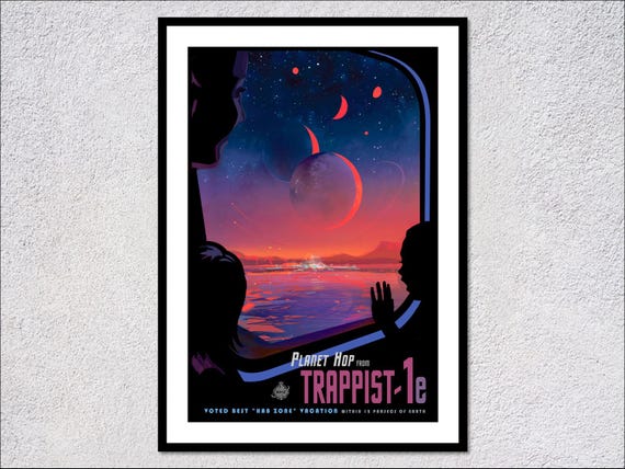 Trappist 1e Retro Futuristic Exoplanet Poster