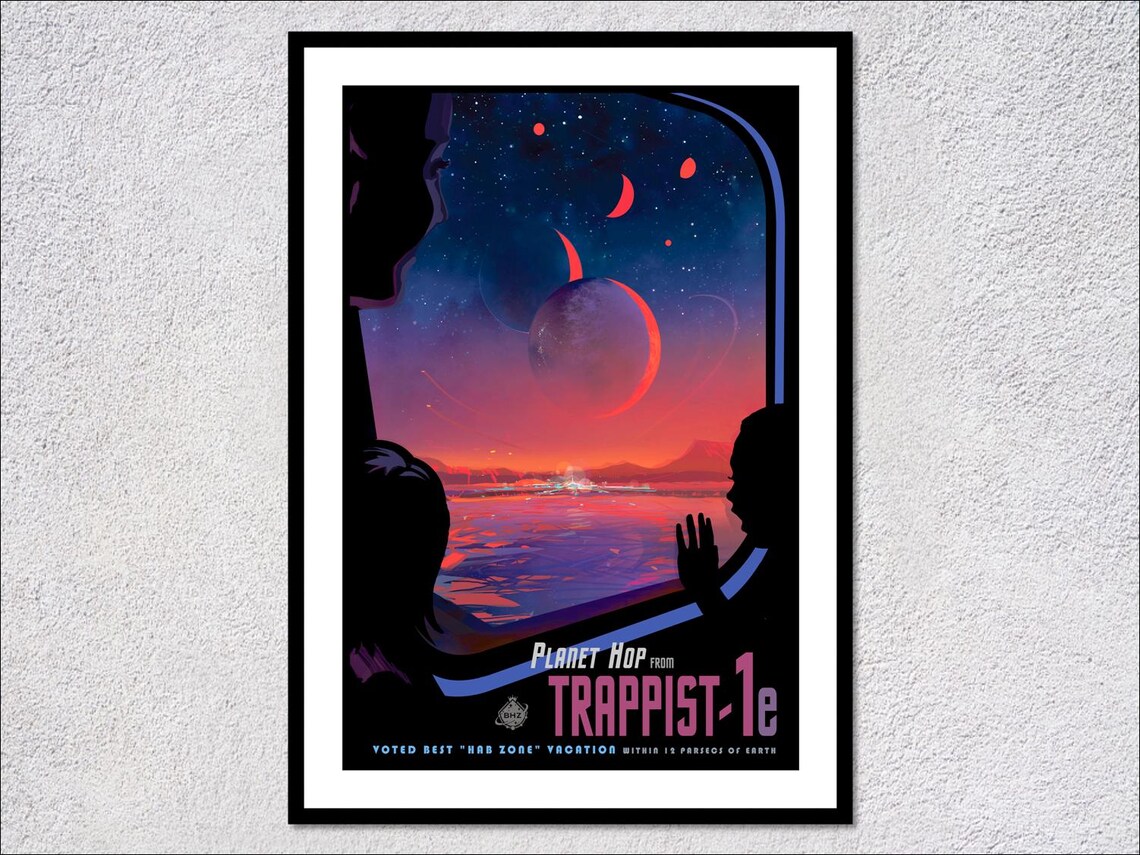 Trappist 1e Retro Futuristic Exoplanet Poster